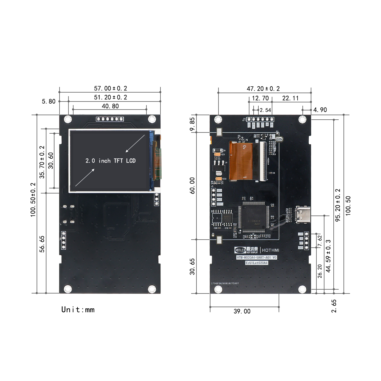 2.0-inch Smart TFT LCD Display Module 320x240 UART interface